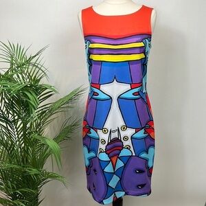 NWT Le Galeriste Dress Body Con Graphic Art Design Modern Colorful Modern Small